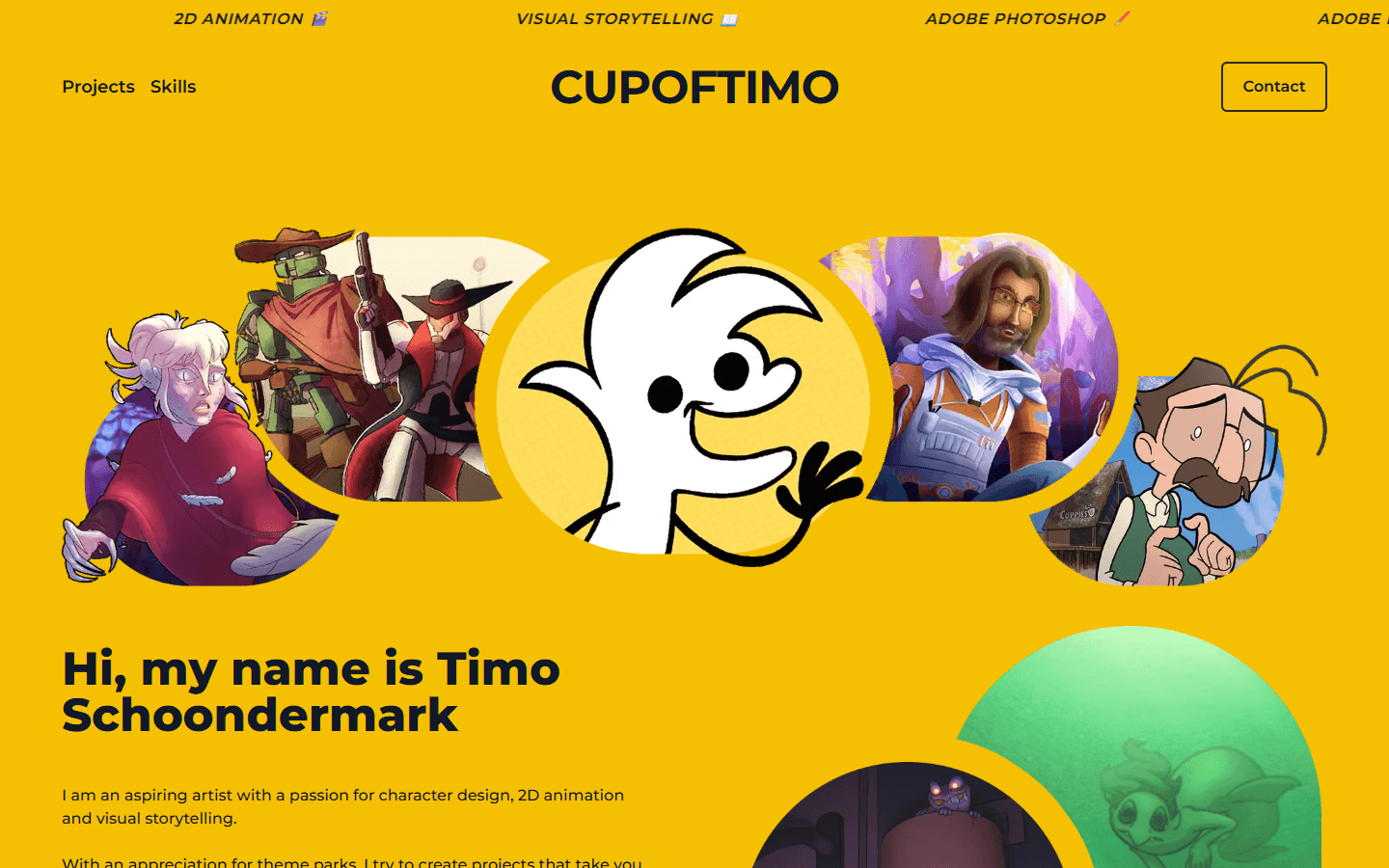 The header of the Cupoftimo portfolio website